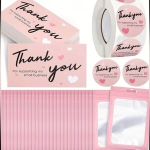 600 pcs pink  Thank You Cards and Stickers Set, resealable bags NEW